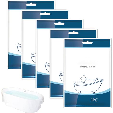 Lot de 5 sacs de bain jetables pour le voyage, sac de bain épais, housse de baignoire, sac pour seau en bois, film plastique pour baignoire SPA (1/5)