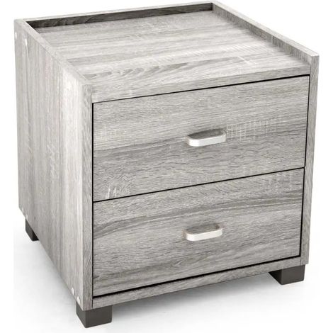 Mesita de noche Atena en roble gris, 43 x 40 x 44 cm, con 2 amplios cassettes