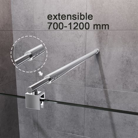 SIRHONA Barra Telescópica de 700-1200mm Barra para Mampara de Ducha ( 25 mm, Compatible con Cristal de 5 mm a 10 mm) Brazo de Apoyo de Acero Inoxidable, Cromo Pulido (1/5)