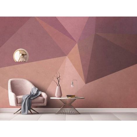 Papier peint panoramique graphique rose & beige | Tapisserie panoramique salon tendance rose | Papier peint panoramique géométrique pour escalier - 270 x 400 cm (4 pièces) (1/4)