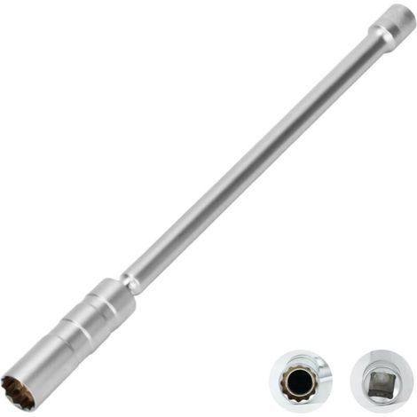 douille bougies 14mm 3/8" 12 pans longue 293mm, douille longue 14 mm 12 pans 3/8" auto, acier au chrome-vanadium(14cm) (1/5)