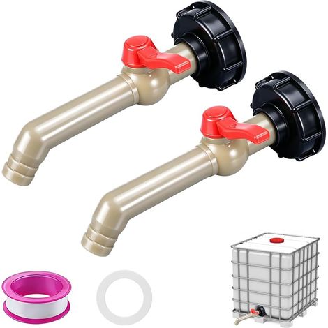 2 Pièces Robinet Cuve, 3/4" in Adaptateur Cuve 1000l S60 x 6 IBC Raccord Robinet Diamètre de Sortie 23 mm avec Joint et Ruban Adhésif pour Jardin, Baril de Pluie (1/5)