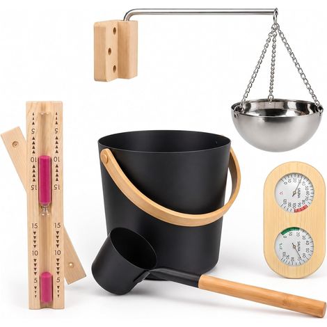 Lot de 5 seaux de sauna de 7 l - Accessoires de sauna avec louche, sablier, bol aromatique (1/5)