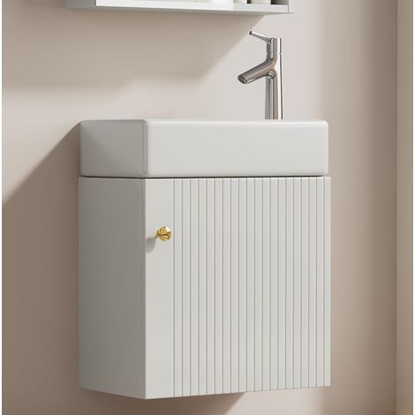 Mueble bajo lavabo suspendido de 46 cm en MDF blanco, almacenaje para baño pequeño FloraGrace (1/5)