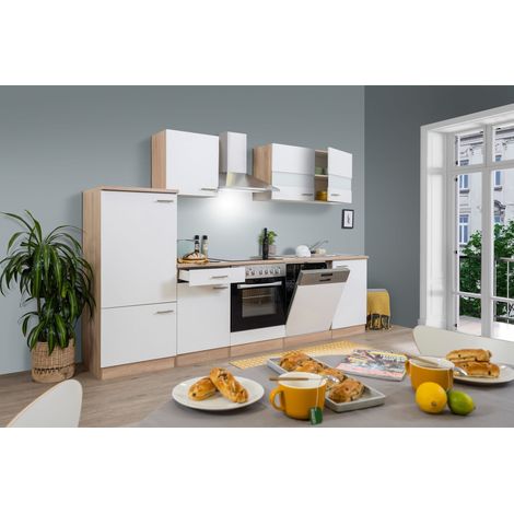 Cuisine Kitchenette bloc cuisine intégrée Chêne Blanc Merle 280 cm Respekta