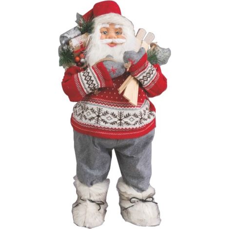 BABBO NATALE PUPAZZO DA 90 CM CON MAGLIONE ROSSO E PACCHI IN SPALLA (1/2)