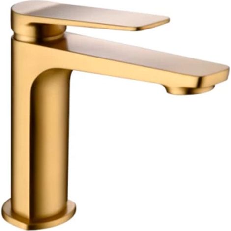 IMEX Grifería de lavabo en latón color oro con cartucho cerámico Ø26 mm y set de 2 flexibles 3-8 incluidos para estabilidad Modelo BDN047-1OC