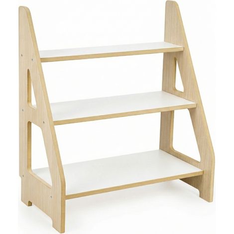 Estantería Montessori de pie para libros y juguetes infantiles, color roble/blanco. (1/5)