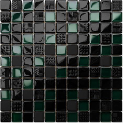 Ilcom mosaico in vetro su rete per bagno e cucina 30cm X 30cm - Black lantern (1/5)