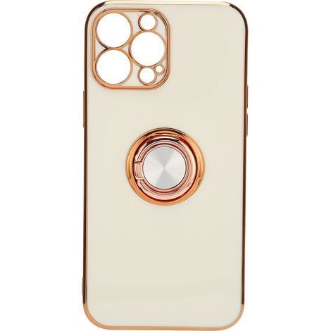 Étui pour iPhone 13 Pro Max avec Support Anneau Doré Rose, Ultra Fin et Souple, Coque TPU Blanc pour Femmes (1/5)