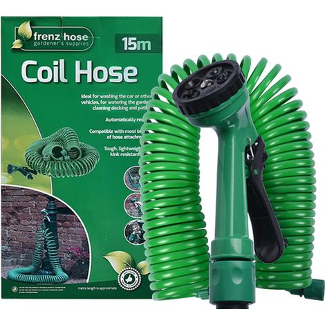 ZHIJIA PREMIUM Tuyau d'arrosage spiralé 15m avec pistolet 7 jets et raccords pour jardin (1/5)