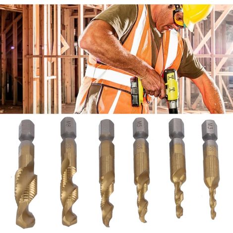 Tarauds métriques en acier à grande vitesse, outils de perçage composites en or avec poignées hexagonales pour le perçage, perçage, chanfreinage, 6 pièces (1/5)