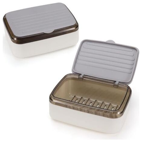 2 Pack Soap Dish with Drainage Tray and Lid, 2 Layer Removable Large Waterproof Soap Box for Shower Bathroom Sink Gray (1/5)