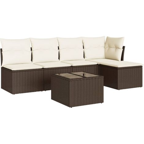 Set sofás de jardín 6 piezas y cojines ratán sintético marrón vidaXL (1/5)
