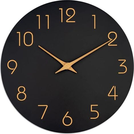 Horloge Murale Noire 35,6 cm Silencieuse Sans Tic Tac Chiffres Or Rose Déco Minimaliste Chambre Salon Cuisine (1/4)