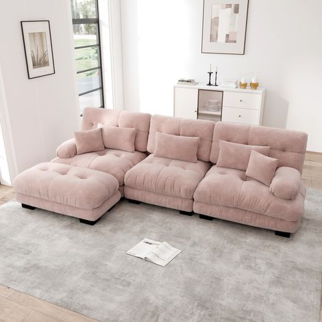 Divano angolare modulare 313 x 145 x 81 cm in ciniglia rosa DESVIAE (1/5)