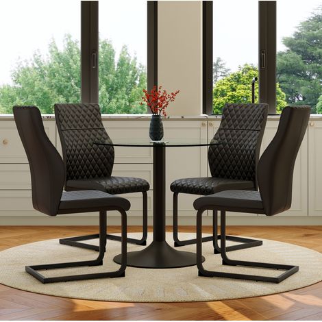 Ensemble table ronde et 4 chaises 85x76 cm en verre et métal noir, pour petit espace – MEUBLIV (1/5)