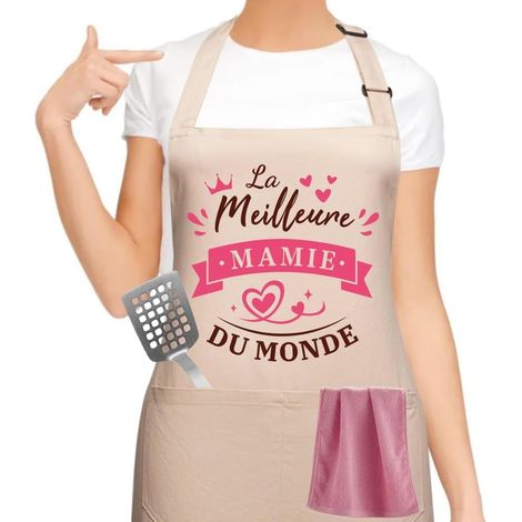 Tablier de Cuisine, Tablier de Chef BBQ Jardinag Réglable et Imperméable avec Poches, pour Maman, Femme, pour la Fête des Mères, Anniversaire, Noël, Café (1/5)