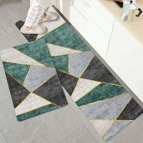 Tapis De Cuisine - Antidérapant - Motif Geometrique - Pour Evier Interieur - 40x60 cm Et 40x120 cm - Lot De 2 (1/5)
