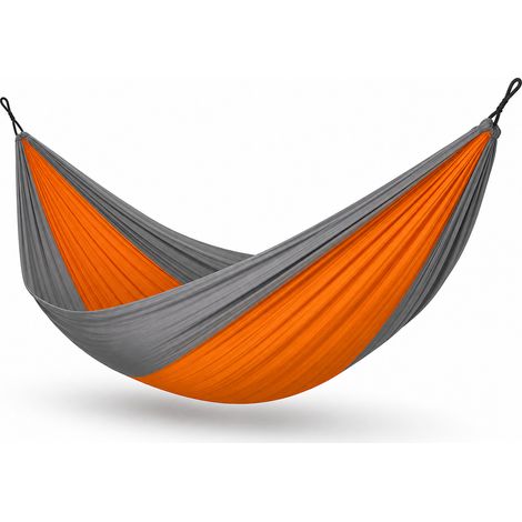 Double camping hammock orange and grey in nylon quick opening (1/5)
