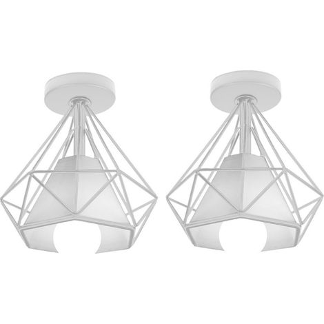 2PCS Plafonnier En Forme De Diamant Lustre Moderne Créatif Simple Ø20CM Pour Café Restaurant Salle À Manger Bar (Blanc) (1/5)