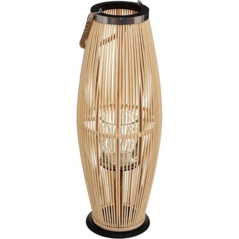 Atmosphera – Lanterne portative en bambou et verre 72 cm – Pour éclairage intérieur et extérieur – Design naturel et élégant