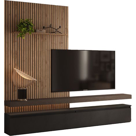 Pared Modular Ostana, Mueble de Salón Ajustable, Set Componible Hecho en Italia, Apertura Estándar, Negro Antracita