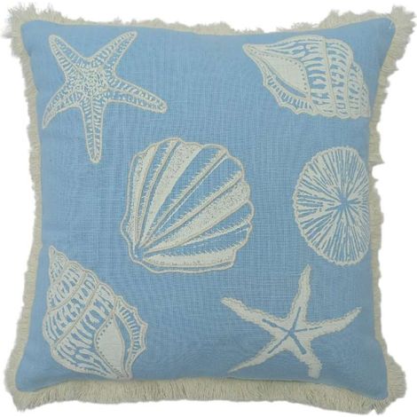 Domo Mea Cuscino Decorativo 45x45 cm Azzurro con Conchiglie e Frange (1/5)