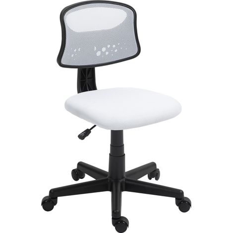 Chaise Bureau sans Bras, Giratoire, Dossier Maille Respirante, Réglable en Hauteur, Blanc
