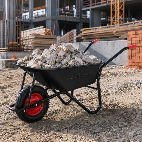 MAXCRAFT Brouette Pneus Avec Chambre à Air 250 kg 100 L - Noir / Rouge – Black Edition (1/5)