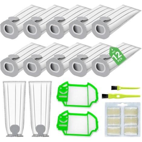 12 Sac Aspirateur Compatible pour Vorwerks Kobold VK7S VK7 FP7S FP7-12 Sacs Aspirateur + 2 Filtres Moteur+ 2 Brosses,Sac de filtres de rechange pour de Kobold VK7 Sacs accessoires Filtre (1/5)
