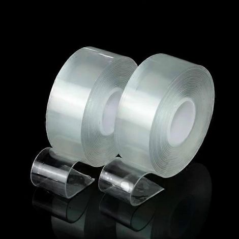 Ruban adhésif double face transparent - Lot de 5 pièces 1 x 30 x 3000 mm, lavable à l'eau (1/2)