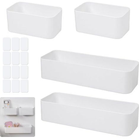 cestini portaoggetti autoadesivi, piccoli contenitori aperti in plastica per bagno, cucina, cassetti, armadio - Bianco (1/5)