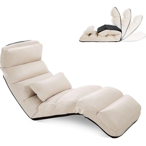 Costway – Fauteuil relax pliable en faux daim – Réglable 5 positions – Dossier et repose-pieds ajustables – Confort optimal avec oreiller inclus (1/5)