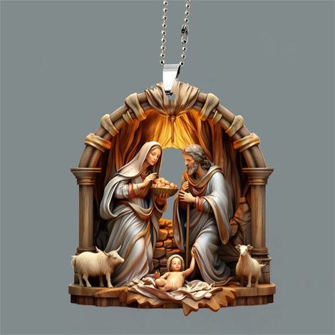 Nativity Scene Ornament - Acrylic Christmas Decoration - Hanging Mini Ornament for Car Tree Home Outdoor - 2 Pieces (1/5)