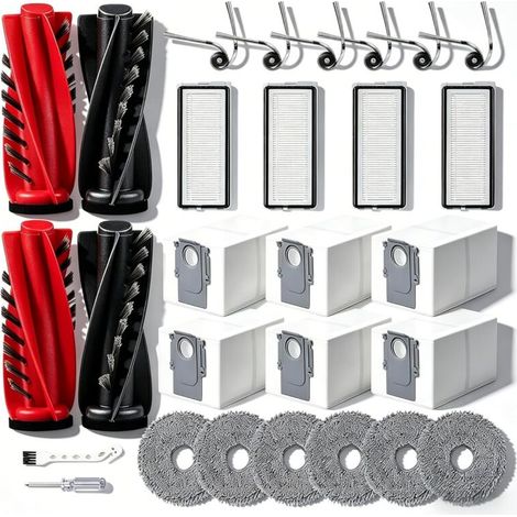 Zubehör-Set kompatibel mit Roborock Qrevo Edge/Edge S5A/S5V/Curv/Curv S5X: 4 Hauptbürsten, 4 Filter, 6 Staubbeutel, 6 Wischbezüge, 6 Seitenbürsten