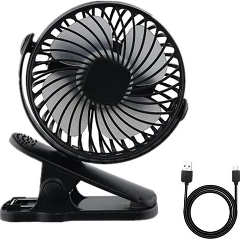 Ventilateur à clip USB rechargeable 360° silencieux - mini portable 1200 mAh, noir (1/4)