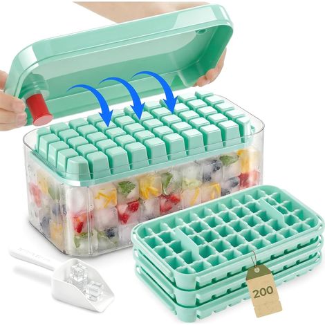 Bac a Glacons avec Couvercle,fait 200 Ice Cube,livré avec 4 Plateaux a Glace et 1 Pelle a Glace,Retrait et Stockage pratiques,Idéal Pour les Cocktails,le Café et Toutes les Boissons(Bleu) (1/5)