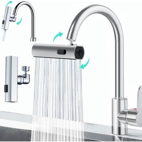 Robinet de Cuisine Cascade Pivotant à 360° - 3 Modes - Blanc (1/4)