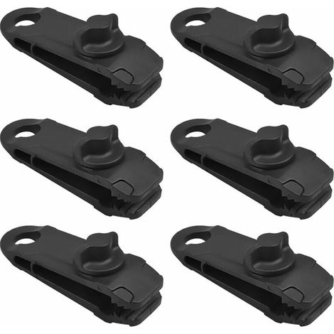 Tent Clips, 6pcs Black Plastic Tent Clips, Adjustable Tarp Clips, Accessories for Camping Tents, Car Covers, Furniture, Boat Covers, Caravans, Awnings (1/5)