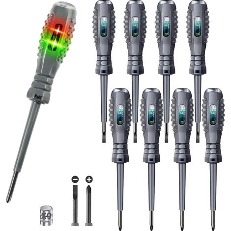 8 pièces tournevis testeur de tension, 2-en-1 tournevis à couple solide et aimant, puissance testeur de tournevis, tournevis magnétique de la tête, pour la détection de circuits à courant continu (1/5)