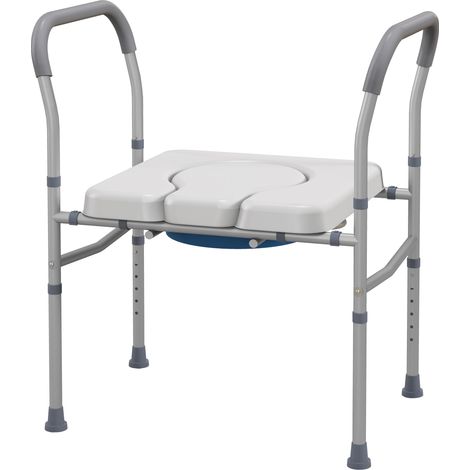 Siège de toilette 4 en 1 réglable en hauteur pour personnes âgées et handicapées, avec accoudoirs rembourrés, gris