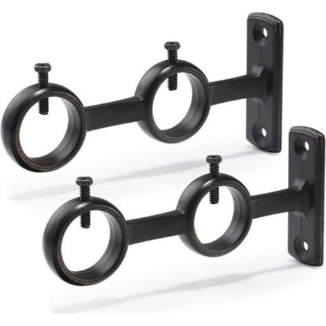 Double hook curtain rod brackets for living room or bedroom curtain rod (black) (2 pieces)