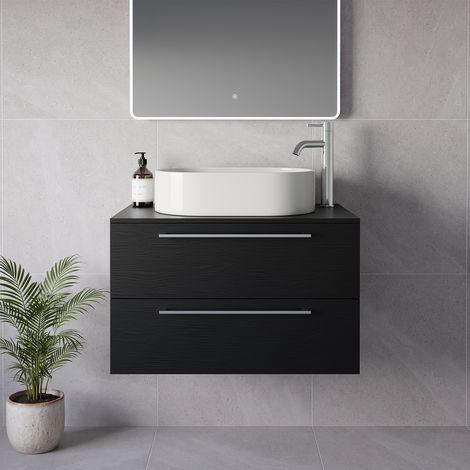 Napoli 460 Nero Oak 800mm Wall Mounted 2 Drawer Vanity Unit for Countertop Basins - 800mm - Chrome 480mm Handle