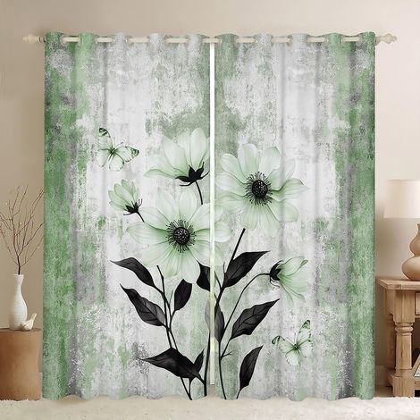 Rideau Occultant 140x260 cm Aquarelle Daisy Floral, Rideau Peinture À l'huile Abstraite, Rideaux Voilage Ferme Rustique, Voilage Fenetre Fleurs Blanches Vertes pour Chambre Salon - 140L X 260H cm (2 P (1/5)