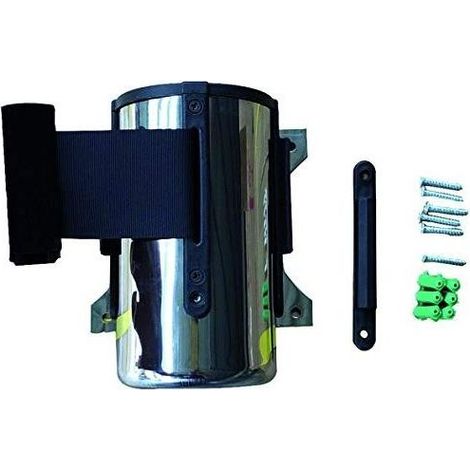 Vigor 791520 Barriera a Nastro a Parete Corpo in Acciaio Inox Nastro Bianco Rosso 5 m colore Nero