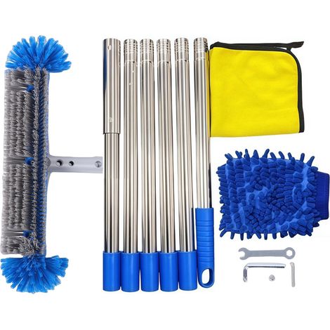 Brosse de piscine avec manche, brosse ronde pour carrelage mural de piscine, pour la maison et l'hôtel (bleue) (1/5)