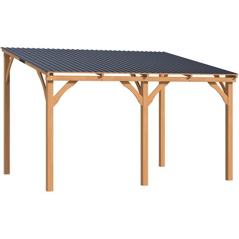 YODOLLA 3.65x3m Lean-to Hardtop Gazebo Outdoor Wood Cedar, Wall Mounted Pergola for Patio Decks Backyard