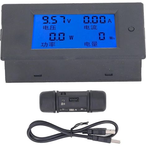 Appareil de mesure et de surveillance de batterie, voltmètre CC numérique, ampèremètre et wattmètre pour batteries 6,5–100 V avec répartiteur 100 A (1/4)