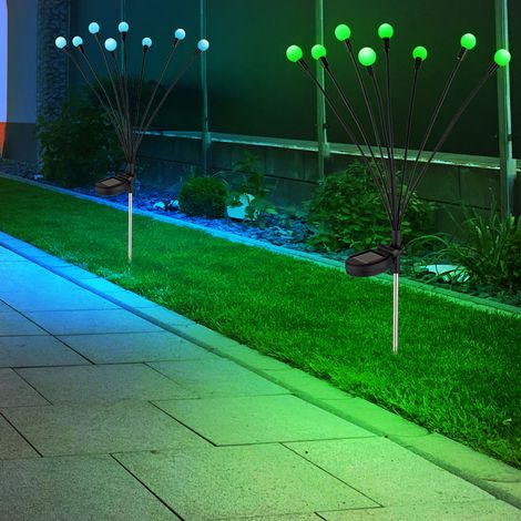 Solarlampe Außenleuchte Gartenlampe Dekoleuchte Stecklampe mit RGB Farbwechsel, Edelstahl Kunststoff schwarz, Akku, 8x RGB LED 0,06W, H 70 cm, 2er Set